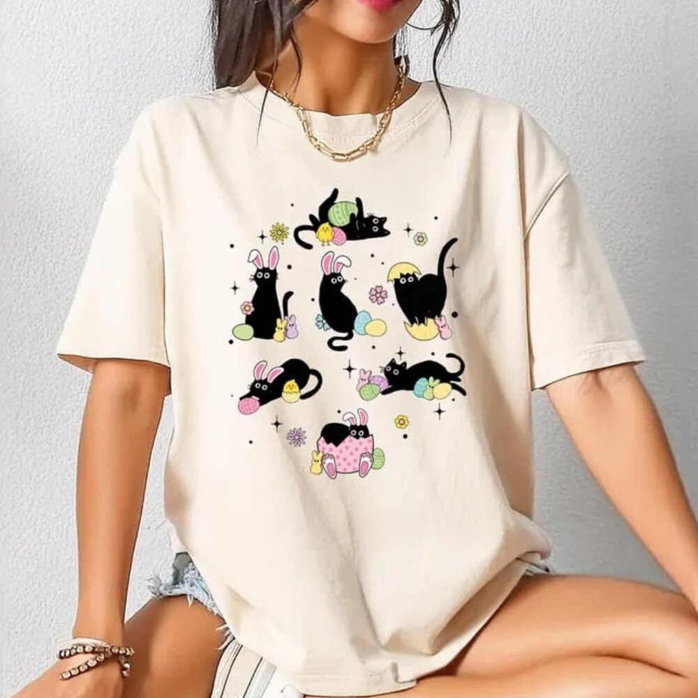 Easte Cat T-shirt, Bunny Cat Shirt, Gift For Cat Lover